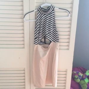 Bodycon stripe and nude dress